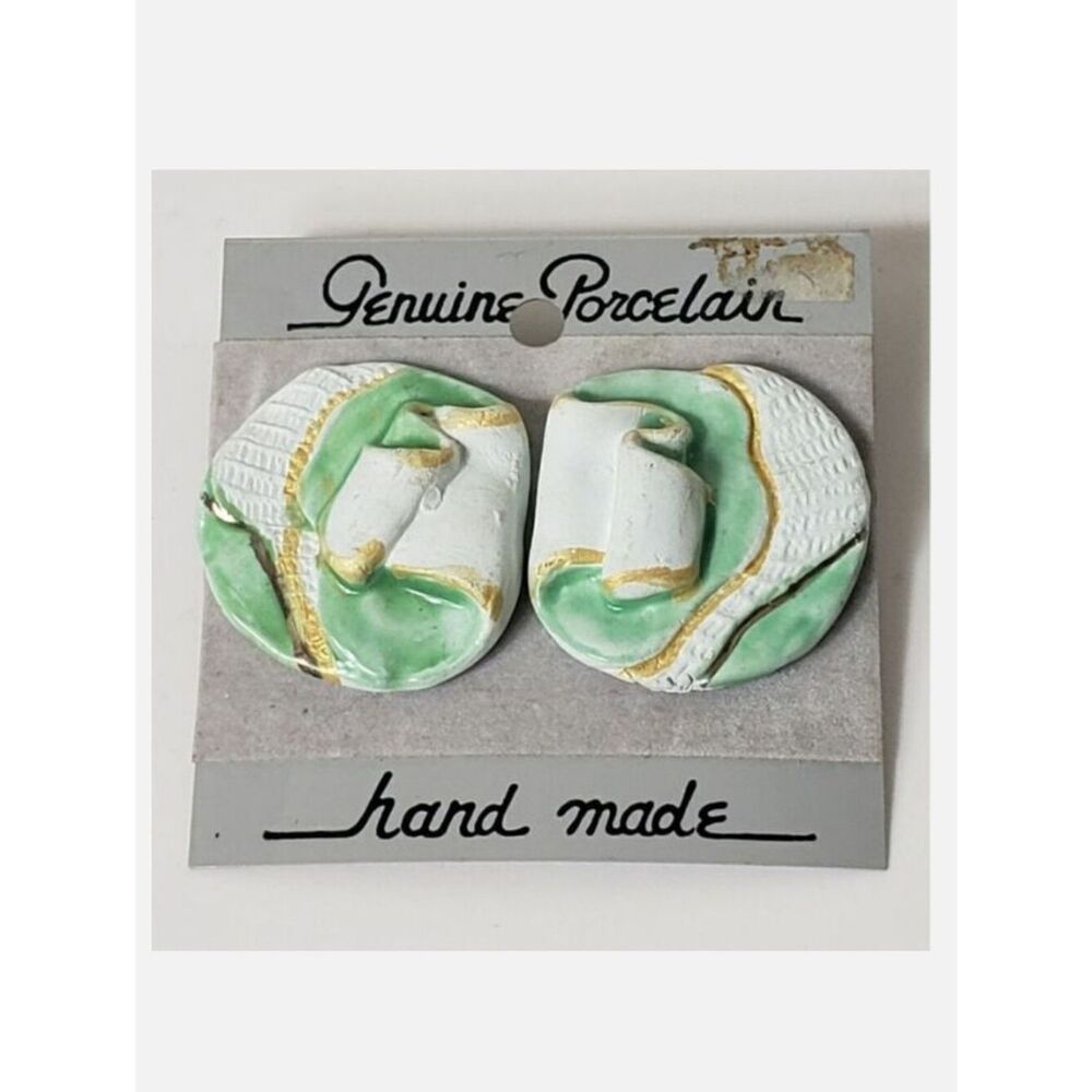 VINTAGE HANDMADE Porcelain Pierced Earrings